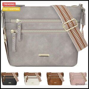 PU Leather Crossbody Bag Adjustable Strap Zipper Pockets Satchel Chic Everyday